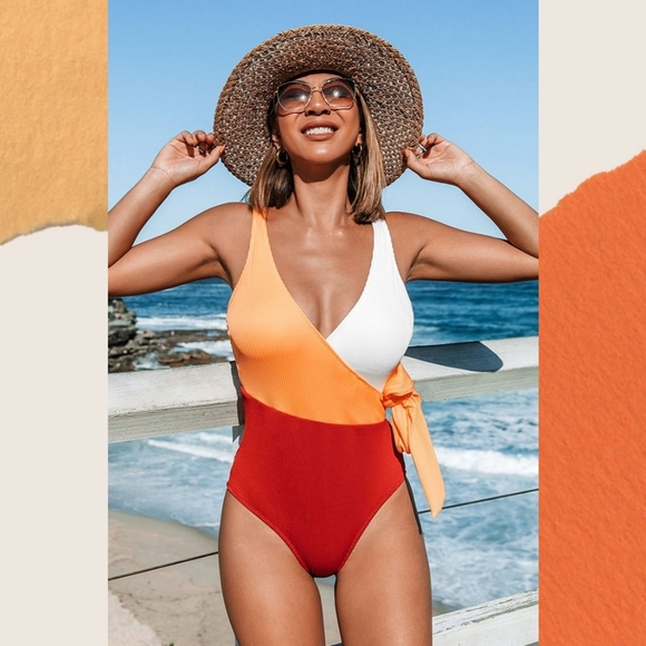 Colorblock Plunging One Piece Swimsuit - Picture 1 of 16